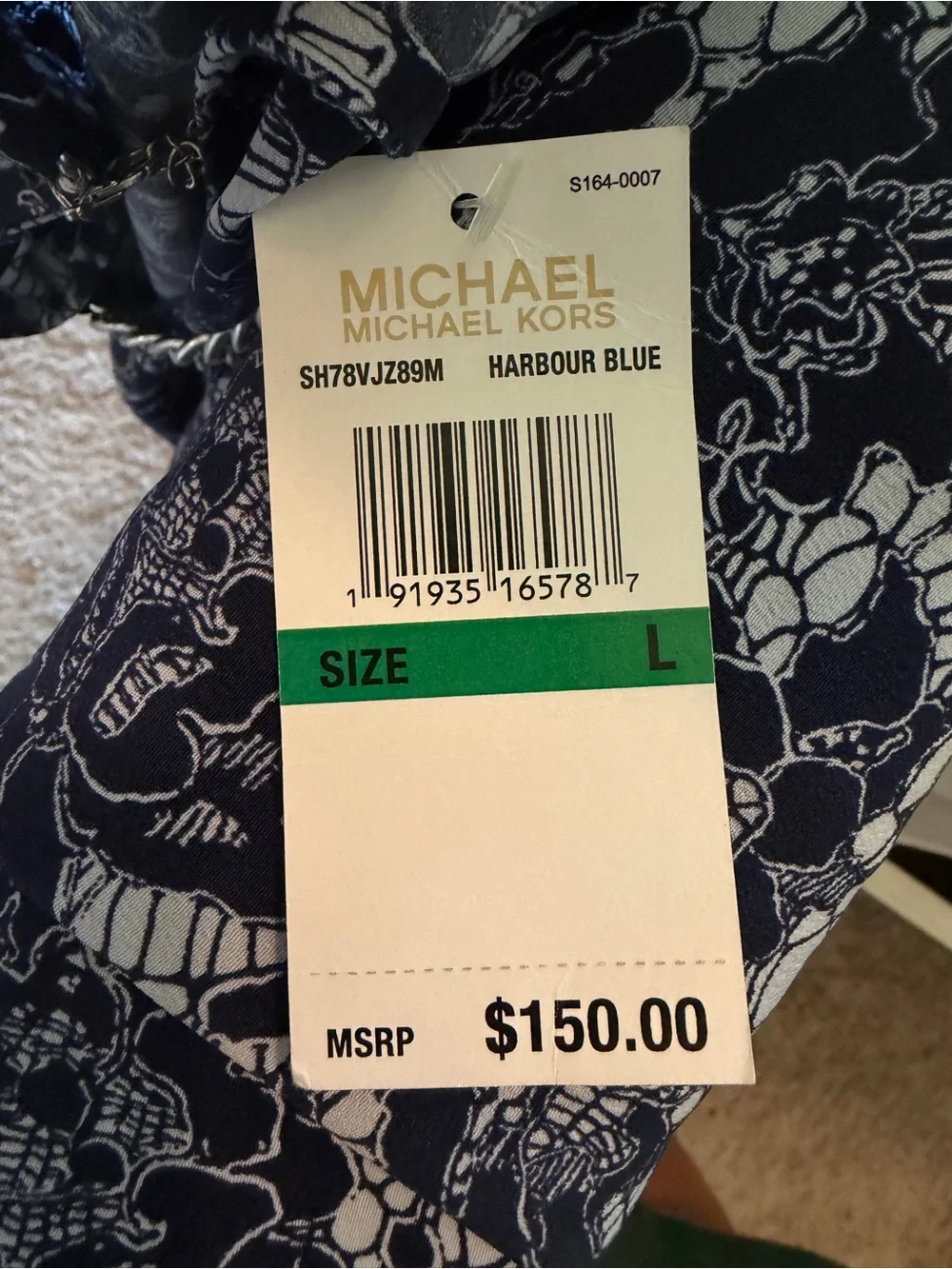 Michael Kors Navy and White Floral Halter Midi Dress with Chain Trim